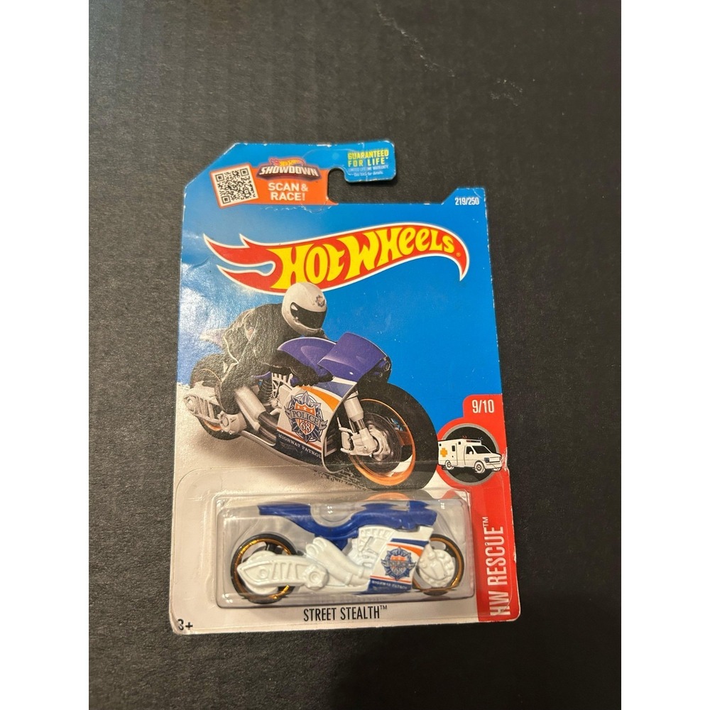 Hot Wheels HW Rescue Street Stealth Motorcycle 1:64 Diecast Blue White Orange